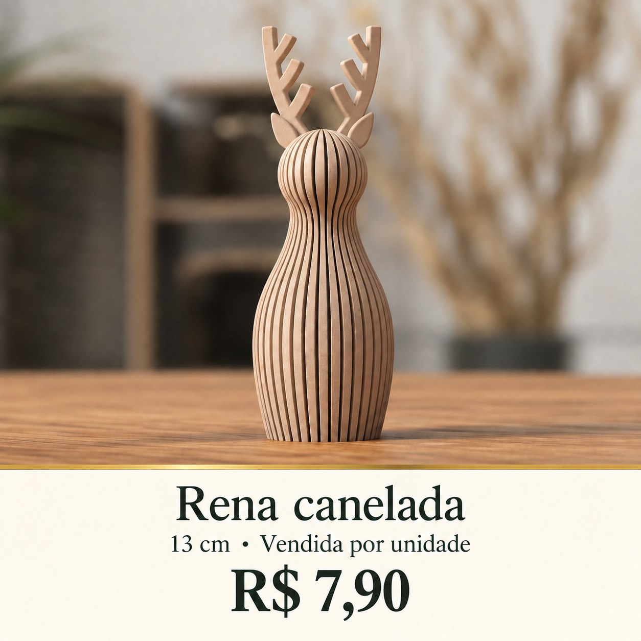 Rena canelada natalina 11 cm — unidade
