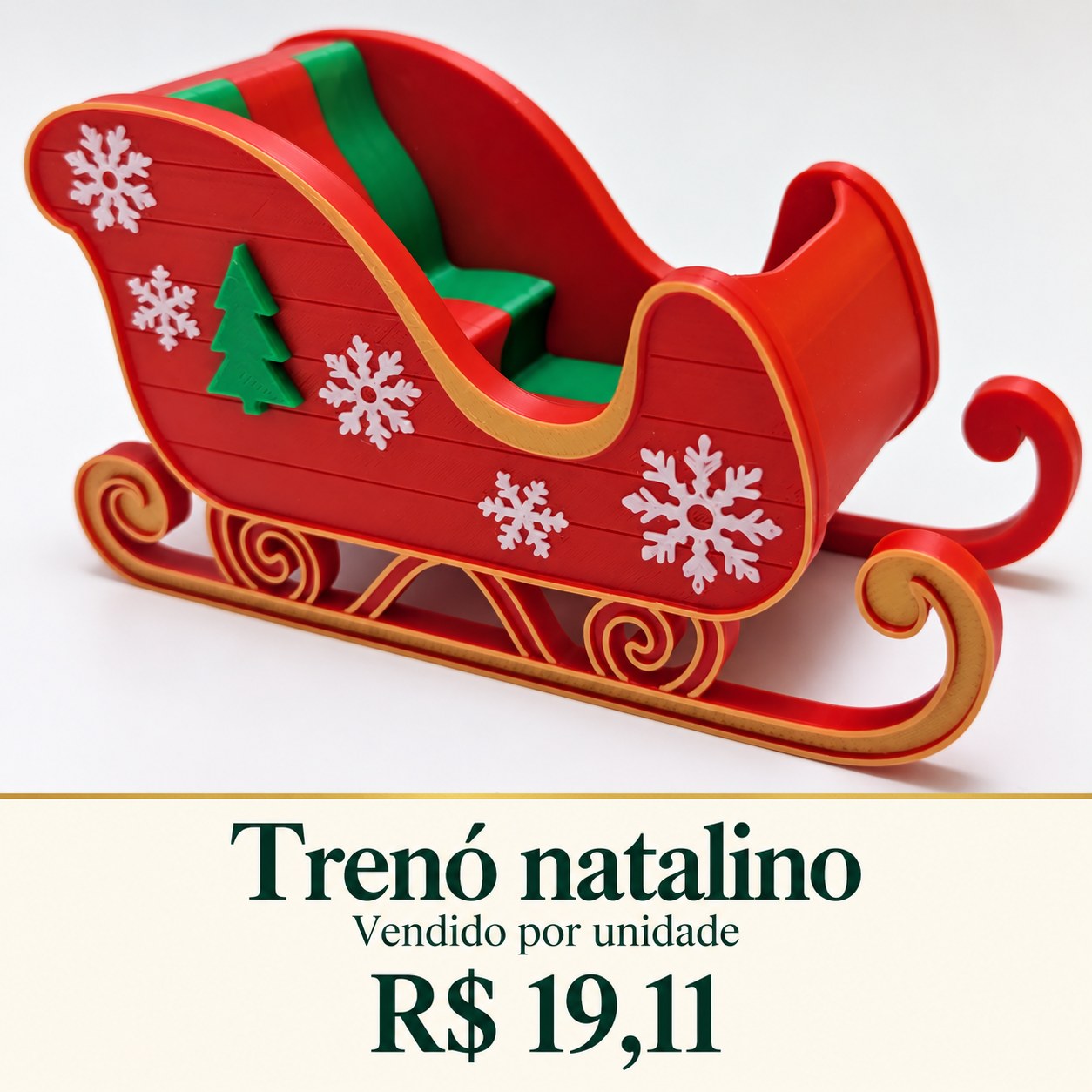 Trenó natalino decorativo — unidade