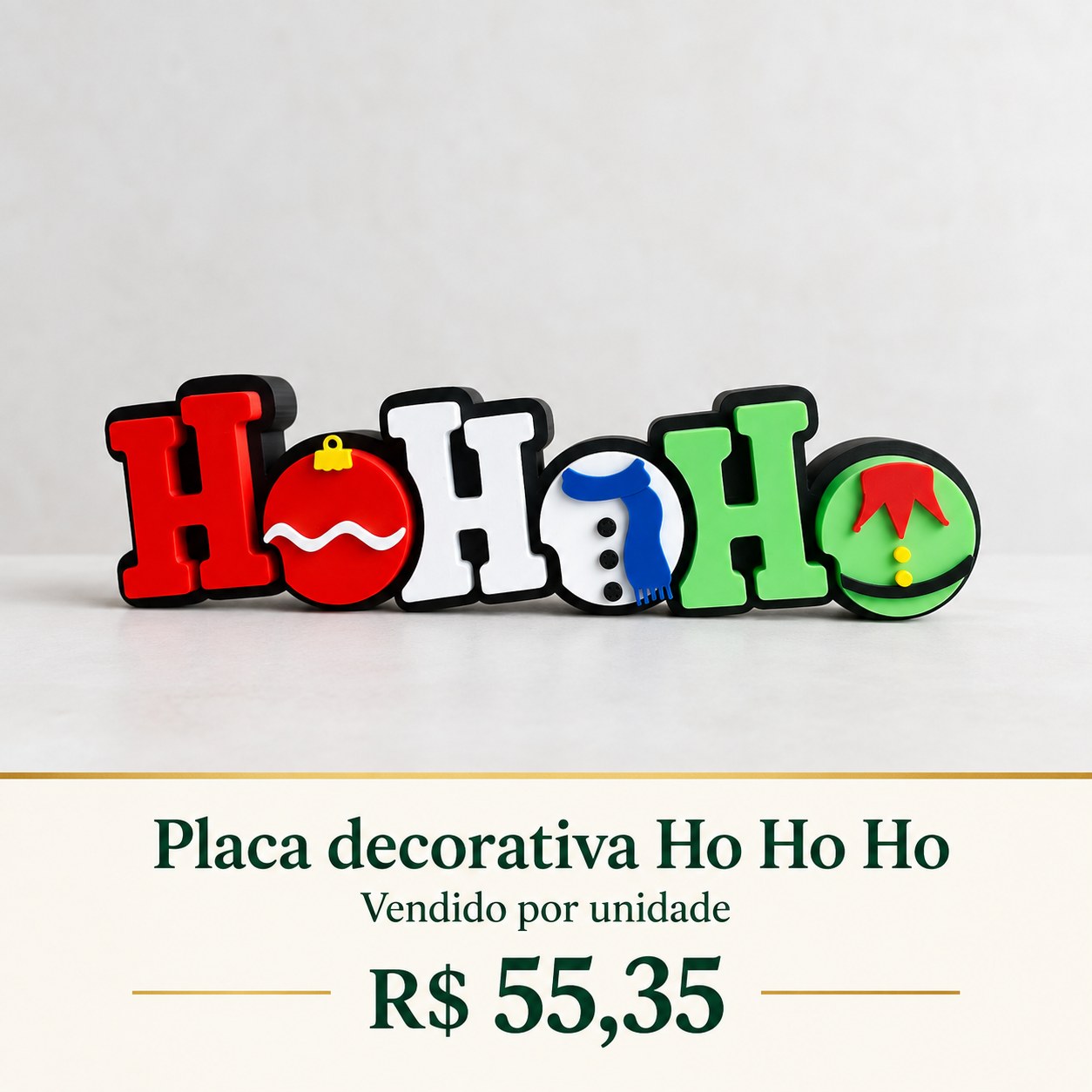 Placa decorativa de Natal Ho Ho Ho
