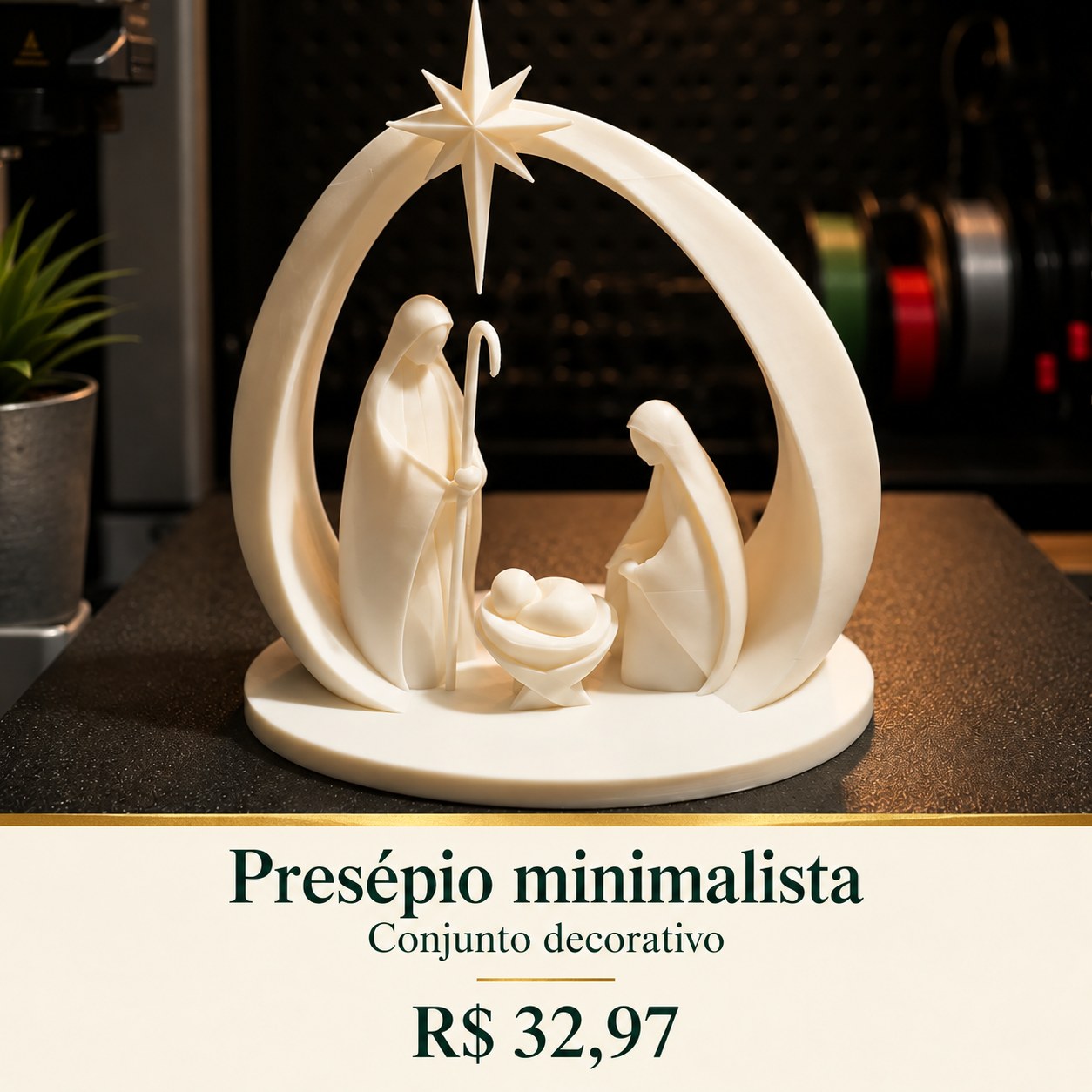 Presépio minimalista com arco e estrela